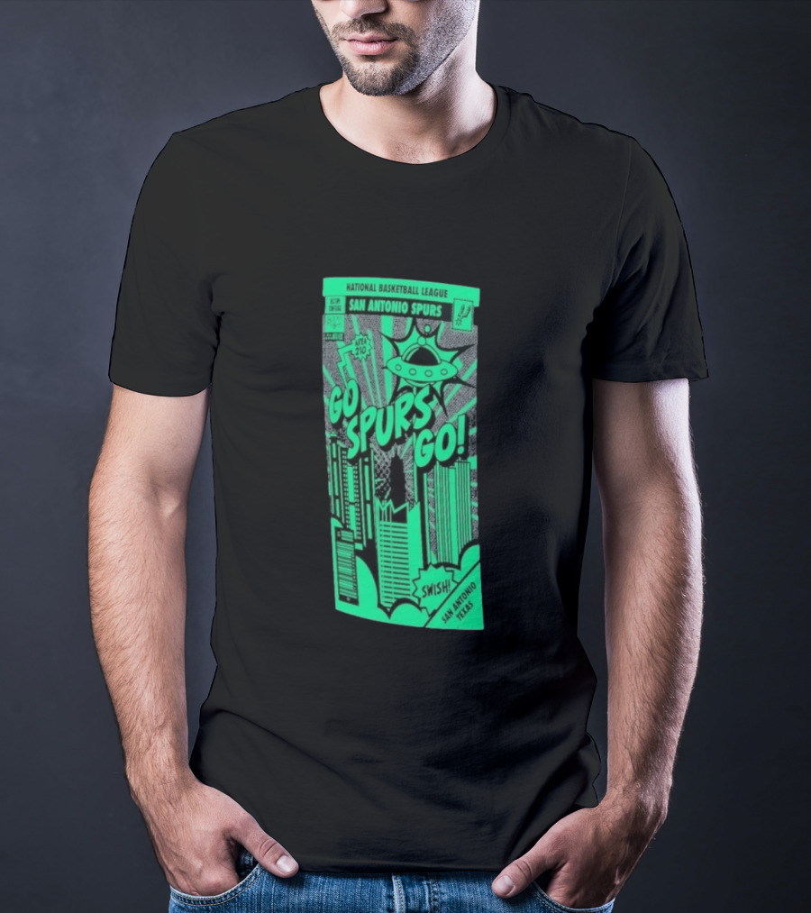 National Basketball League San Antonio Spurs Go Spurs Go Area 210 San Antonio Texas Comic Swish T-Shirt