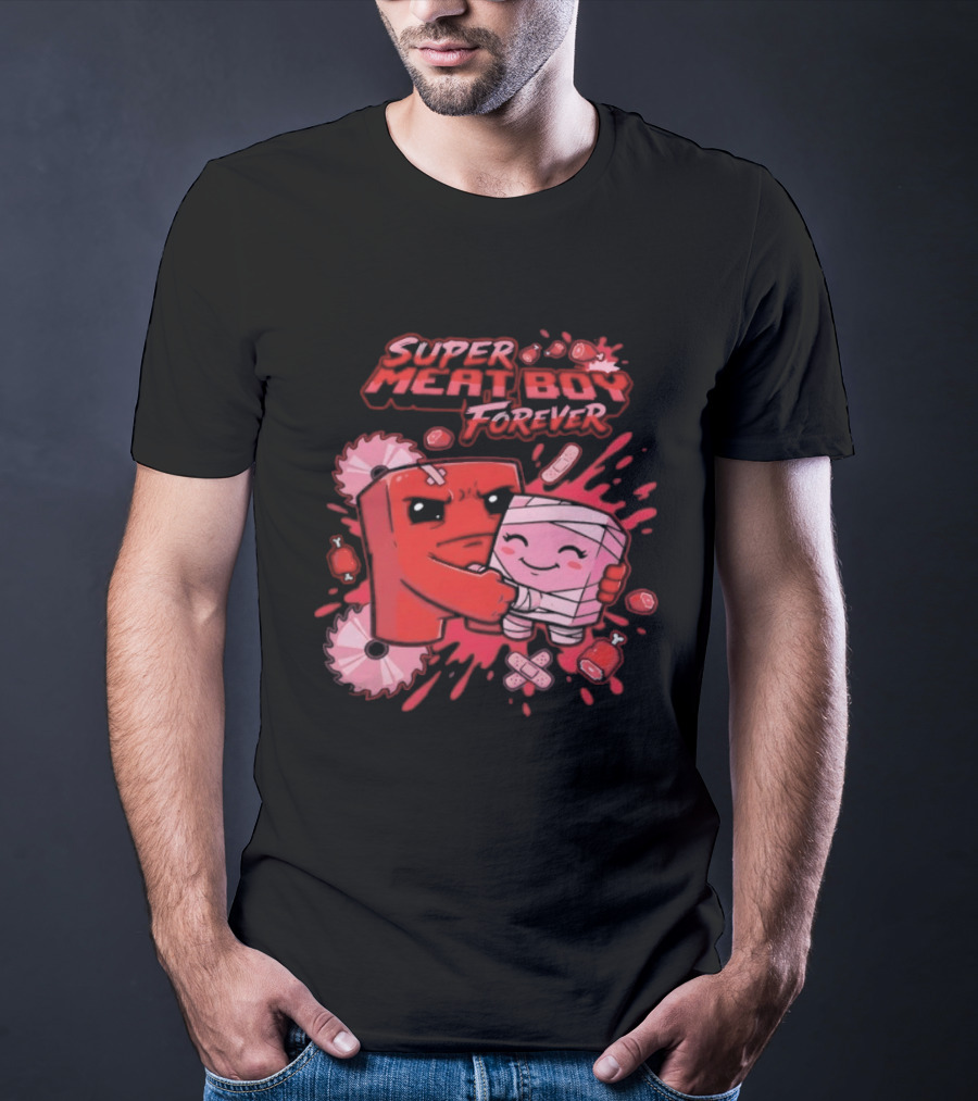 Super Meat Boy Forever Retro Character Hugging T-Shirt