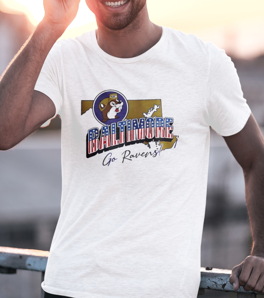 Baltimore Ravens Go Ravens Buc Ee's Patriotic Map Collaboration T-Shirt