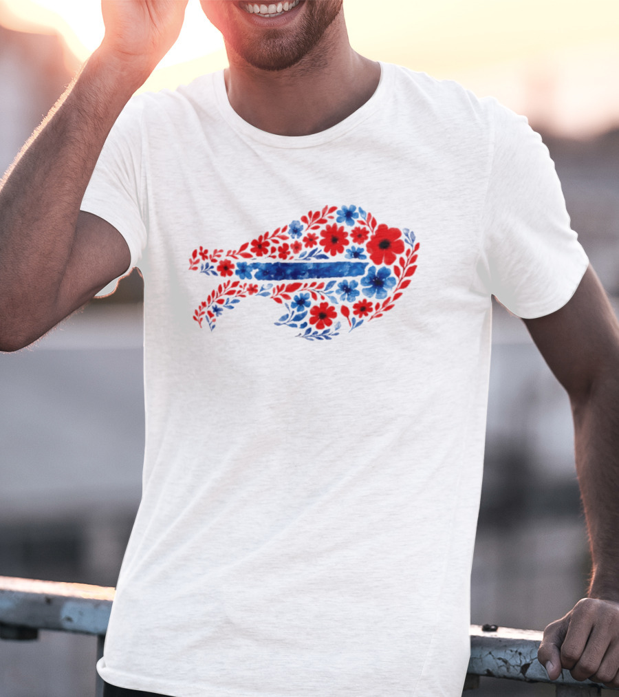 Buffalo Bills Floral Team Art Blue And Red Flowers T-Shirt