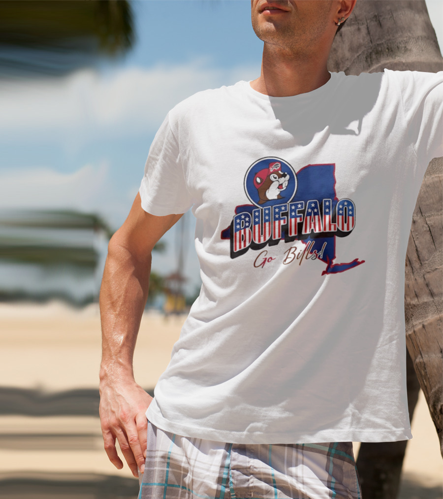 Buffalo Bills Buc Ee's Patriotic Go Bills Map T-Shirt