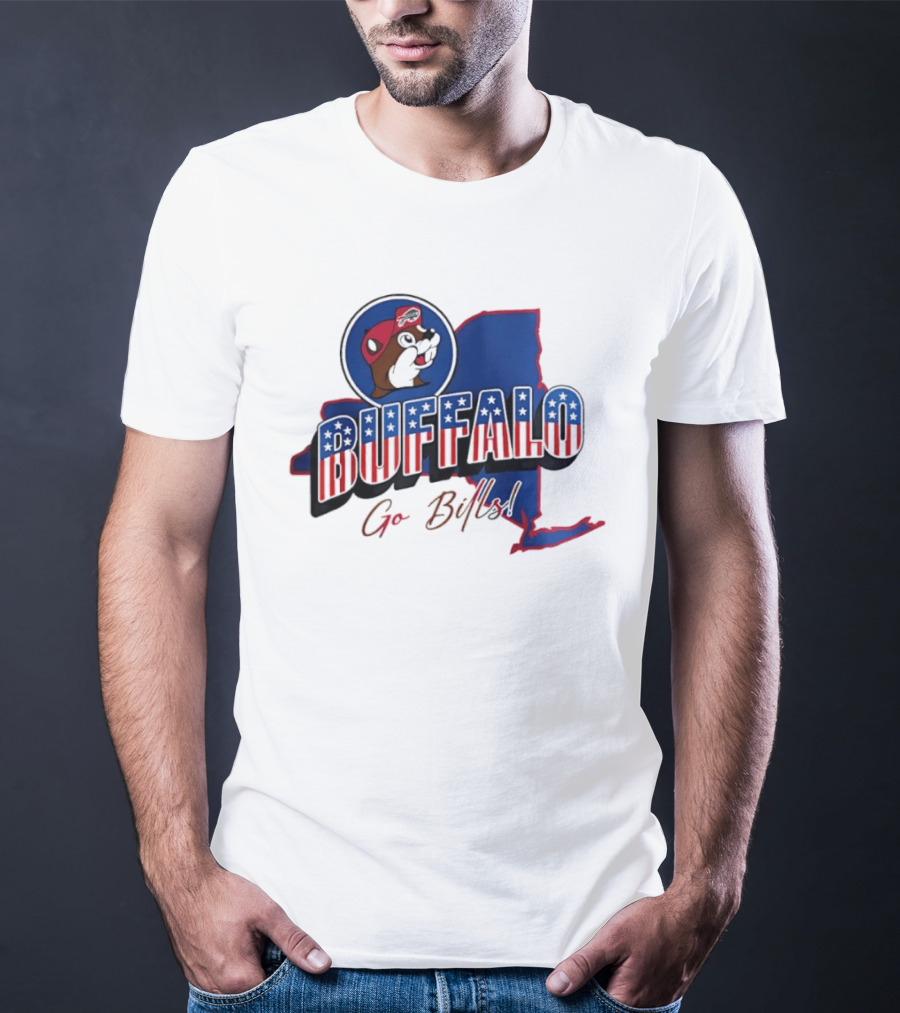 Buffalo Bills Buc Ee's Patriotic Go Bills Map T-Shirt