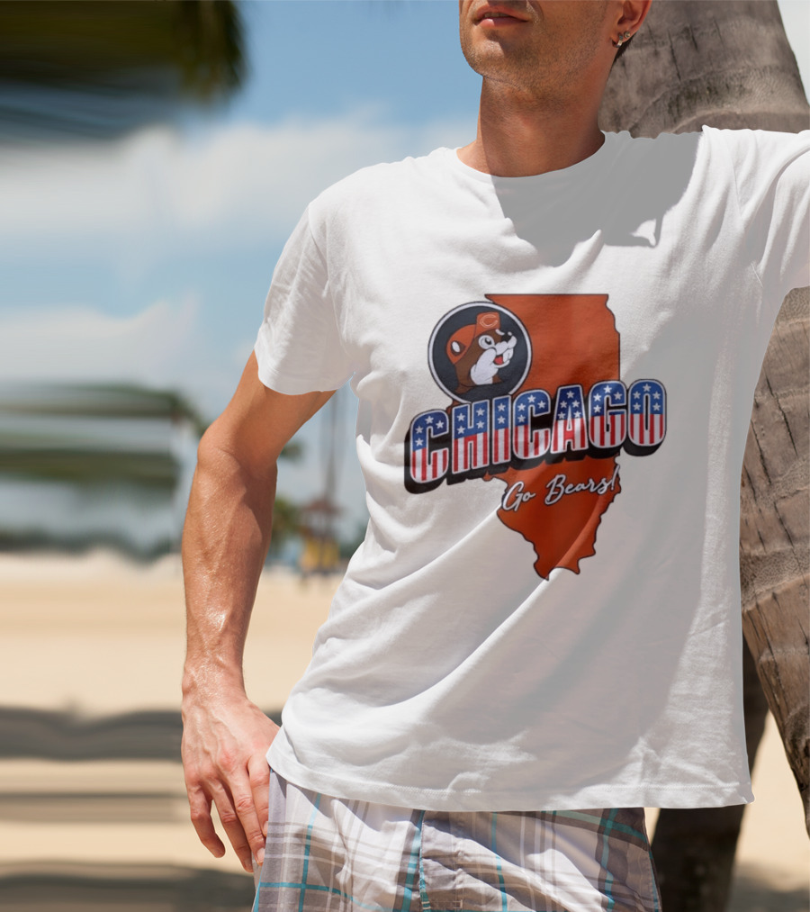 Chicago Bears Buc Ee's Go Bears Patriotic Illinois Map T-Shirt