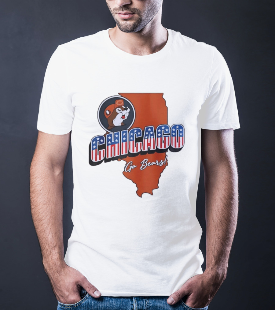Chicago Bears Buc Ee's Go Bears Patriotic Illinois Map T-Shirt