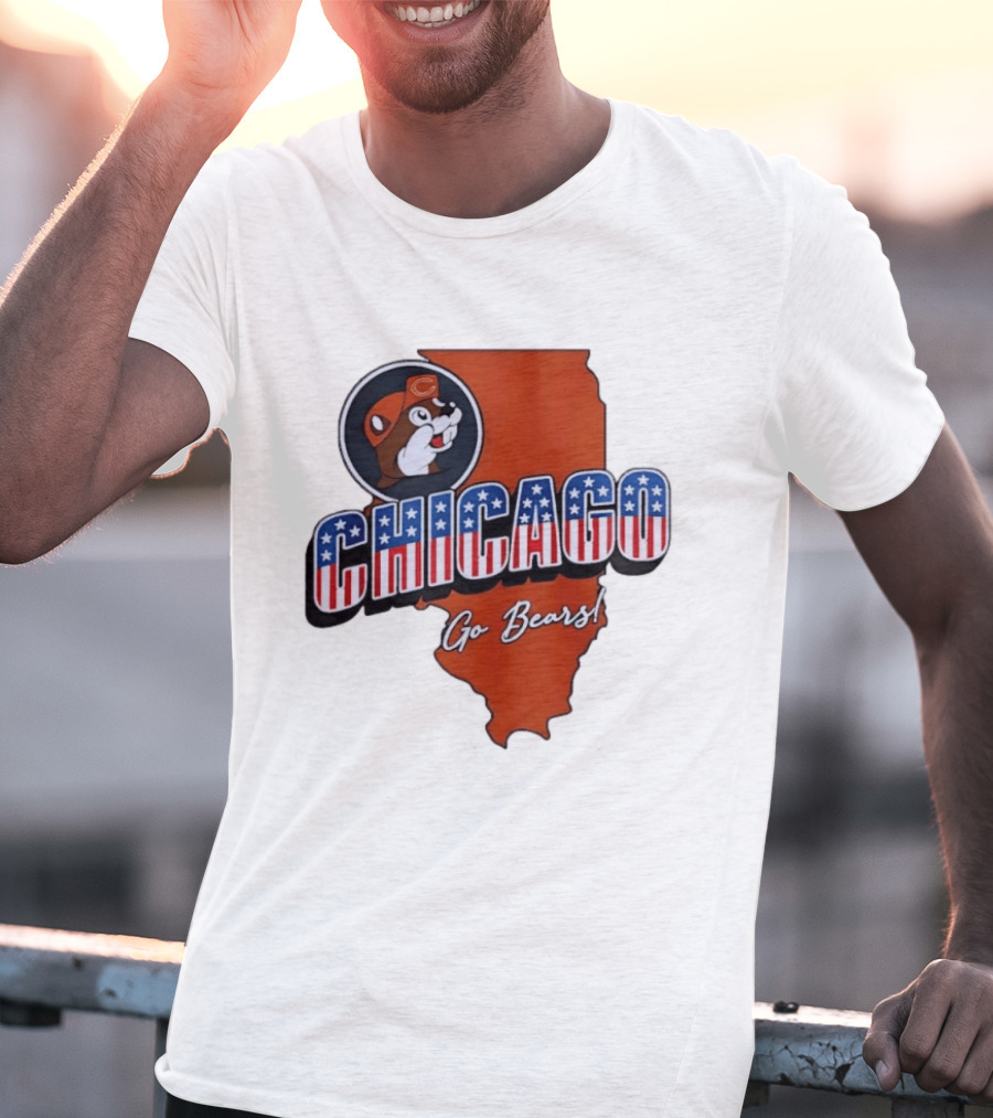 Chicago Bears Buc Ee's Go Bears Patriotic Illinois Map T-Shirt