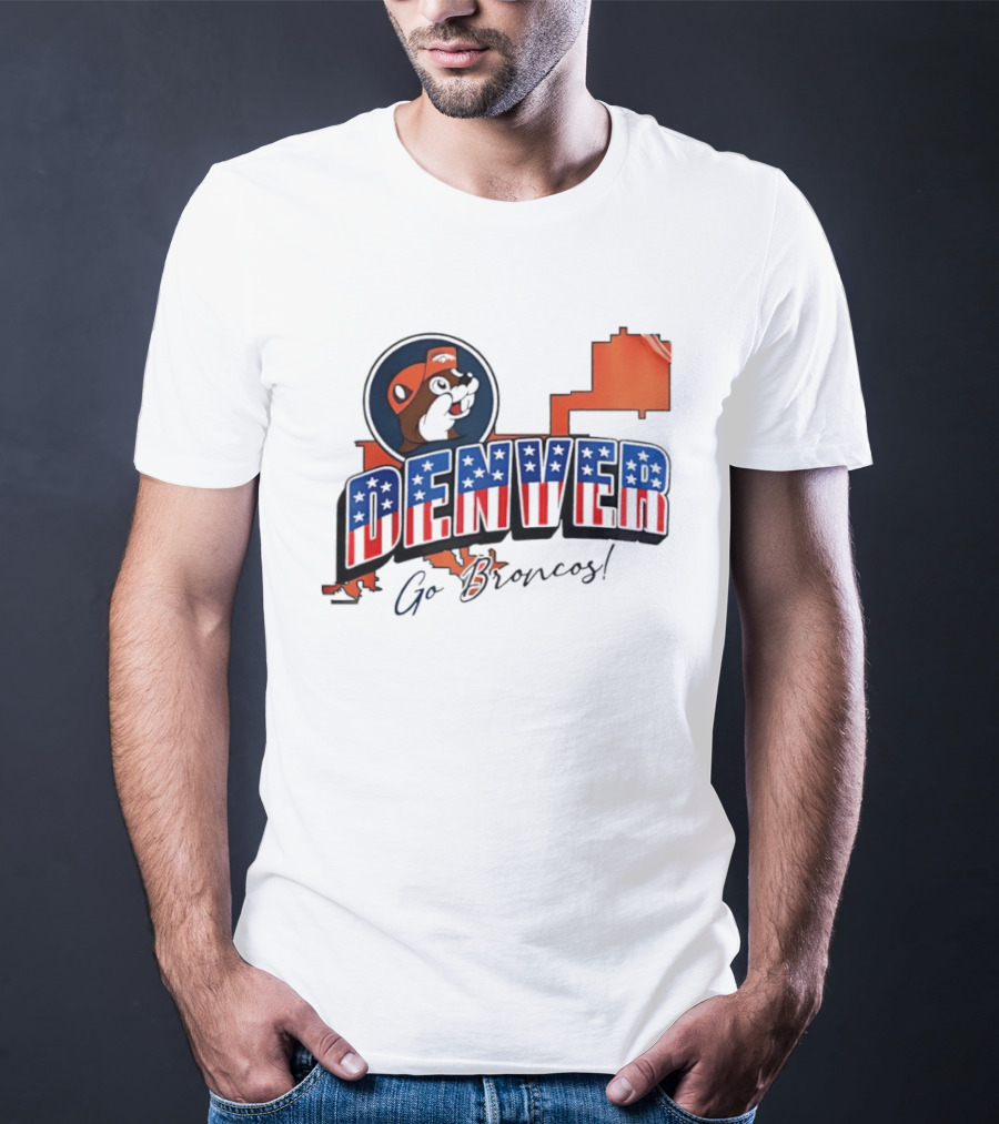 Denver Broncos Buc Ee's Go Broncos Patriotic Map T-Shirt