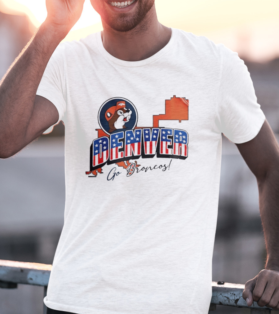 Denver Broncos Buc Ee's Go Broncos Patriotic Map T-Shirt