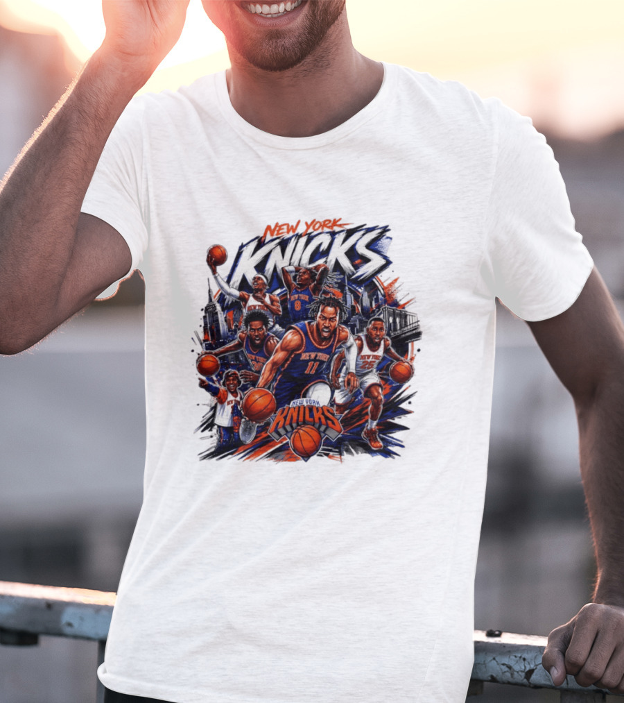 New York Knicks Basketball Team 2026 Skyline Action T-Shirt