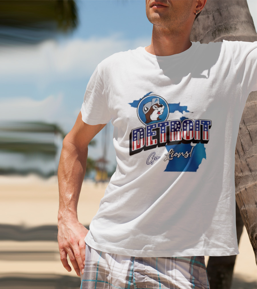 Detroit Lions Buc Ee's Go Lions Patriotic Michigan Map T-Shirt