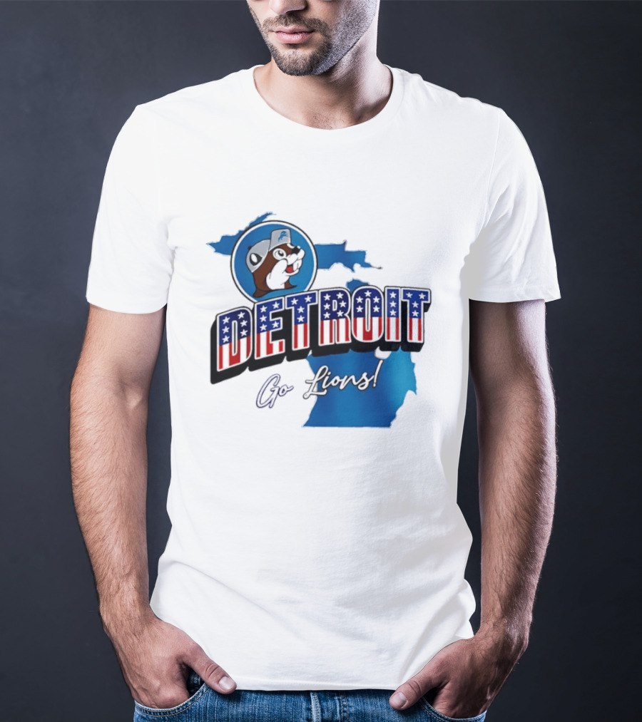 Detroit Lions Buc Ee's Go Lions Patriotic Michigan Map T-Shirt