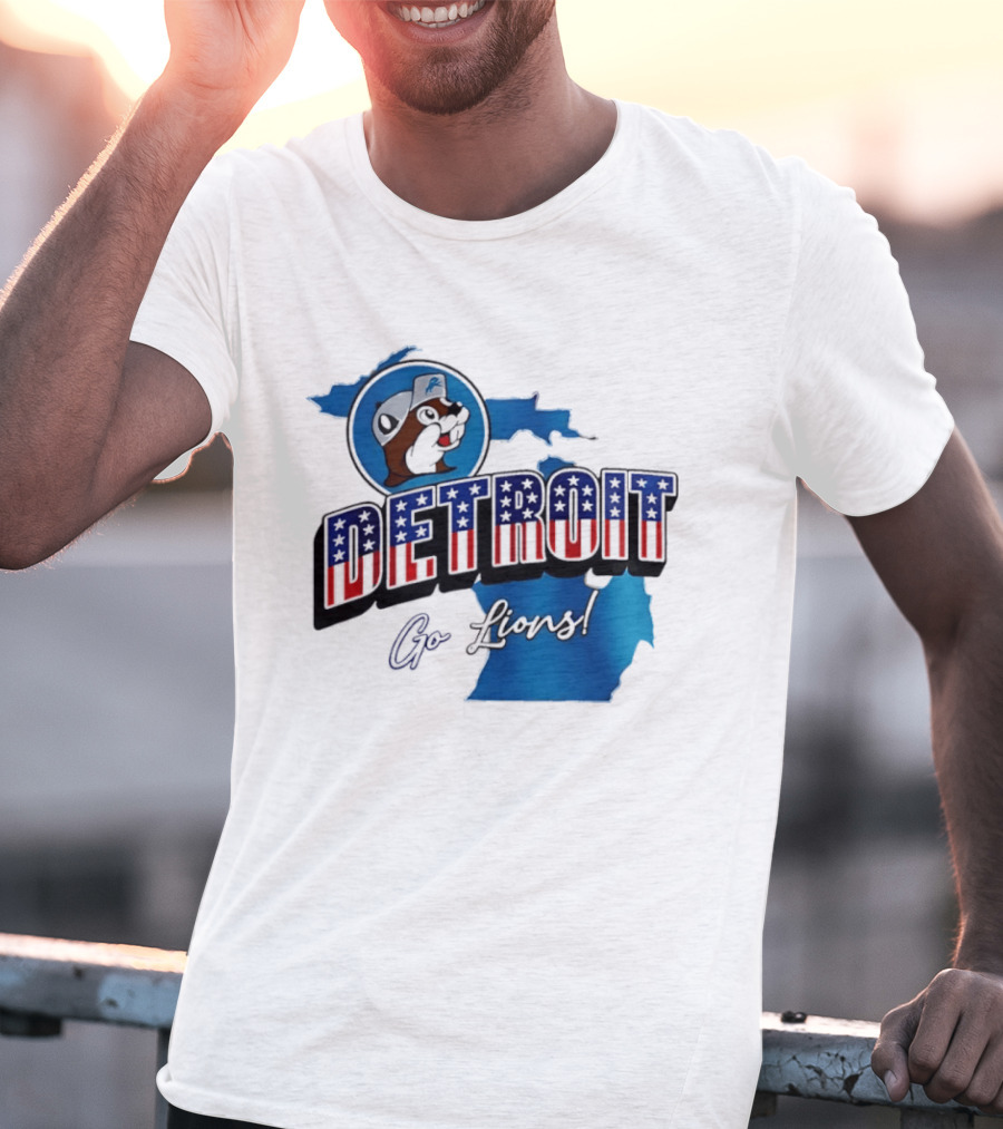 Detroit Lions Buc Ee's Go Lions Patriotic Michigan Map T-Shirt