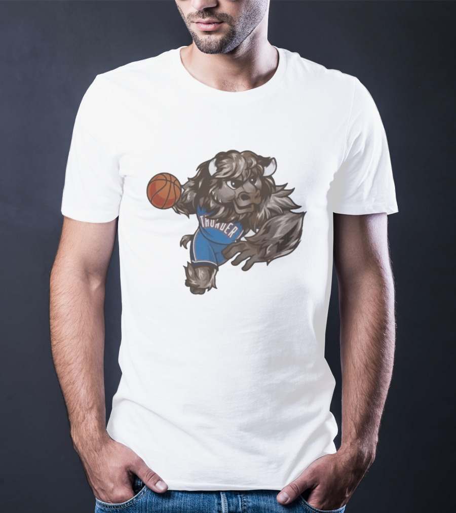Oklahoma City Thunder Rumble The Bison Basketball Mascot Fun T-Shirt