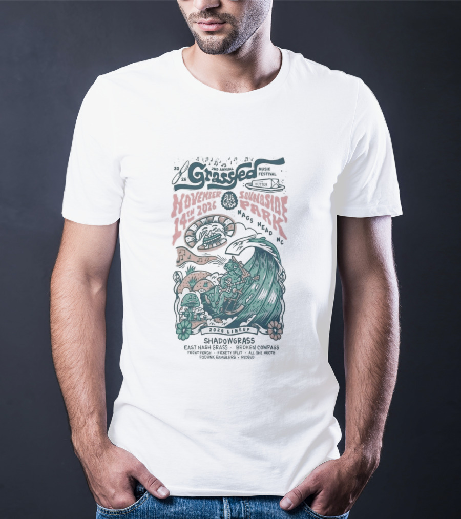 Shadowgrass November 14 2026 Nags Head NC Psychedelic Swirling Mushroom Wave T-Shirt