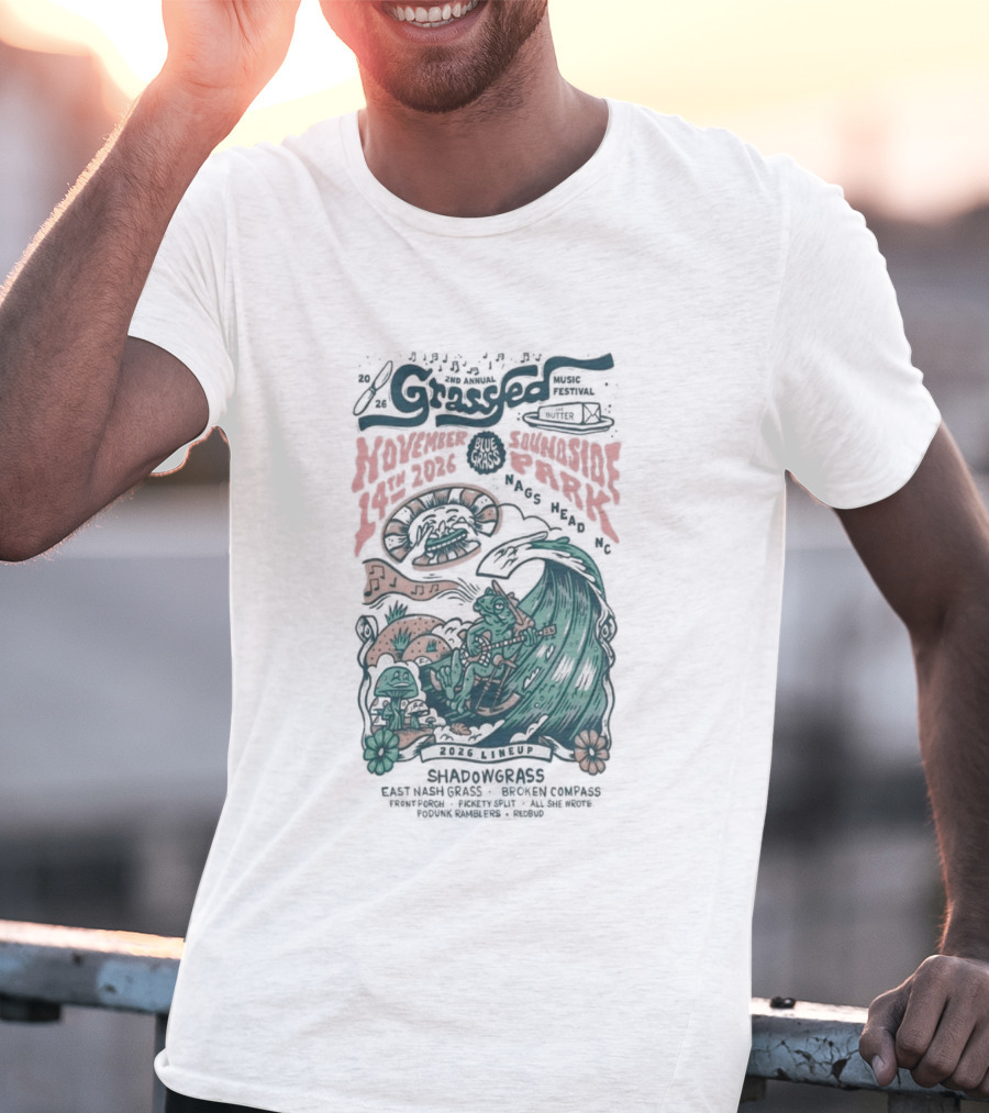 Shadowgrass November 14 2026 Nags Head NC Psychedelic Swirling Mushroom Wave T-Shirt