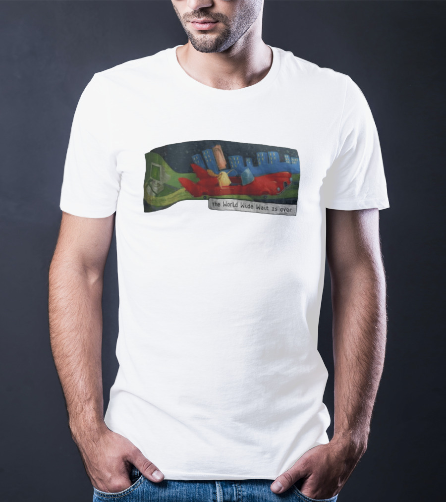 The World Wide Wait Is Over Red Car Cityscape Adventure T-Shirt