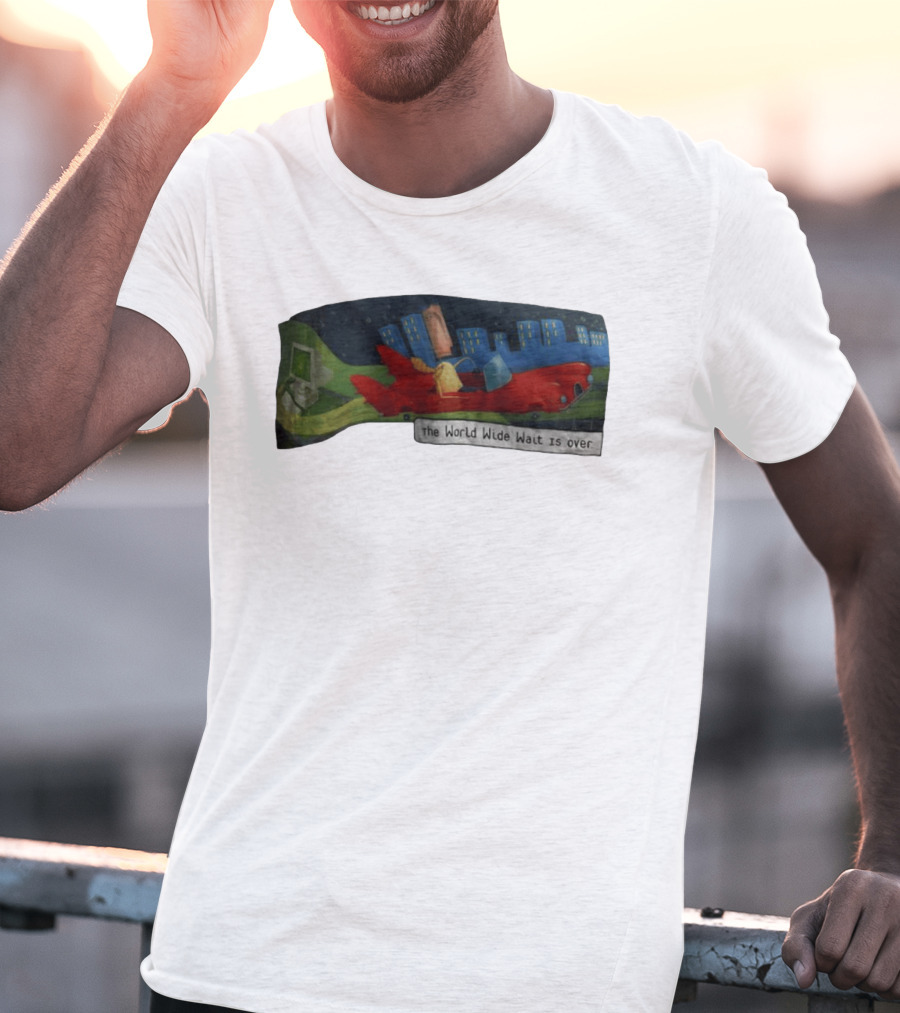 The World Wide Wait Is Over Red Car Cityscape Adventure T-Shirt