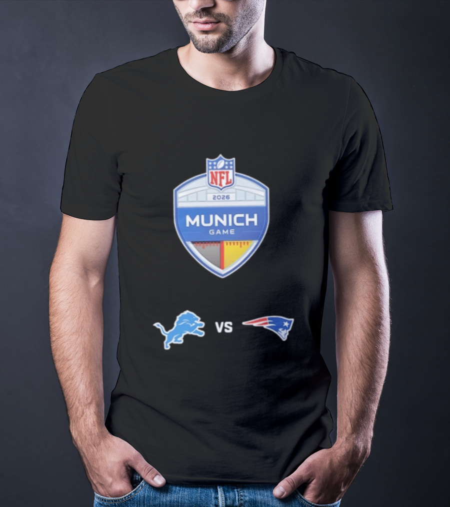 Detroit Lions Vs New England Patriots NFL 2026 Munich Game Matchup T-Shirt