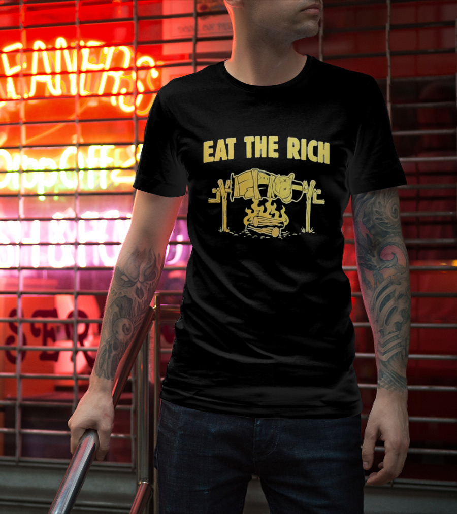 Eat The Rich Monopoly Man Over Campfire Satire T-Shirt