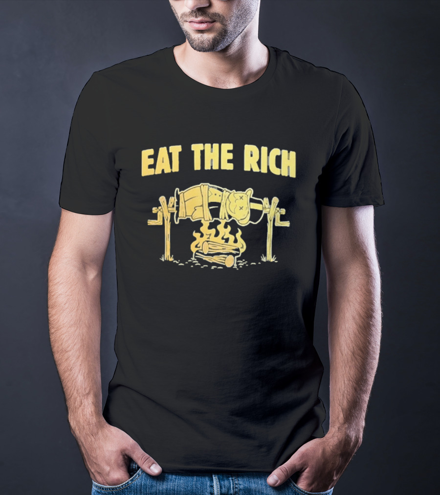 Eat The Rich Monopoly Man Over Campfire Satire T-Shirt