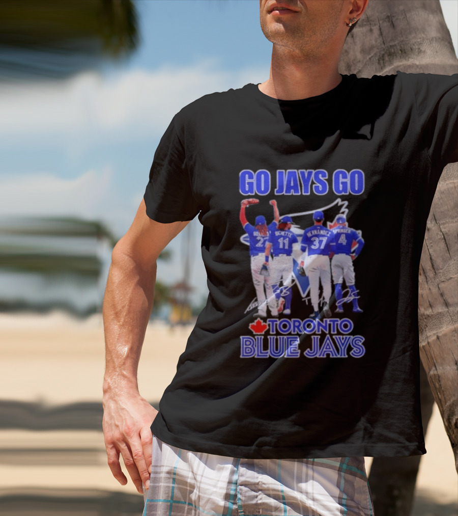 Go Jays Go Toronto Blue Jays Bichette Guerrero Hernandez Springer Autographed Baseball T-Shirt