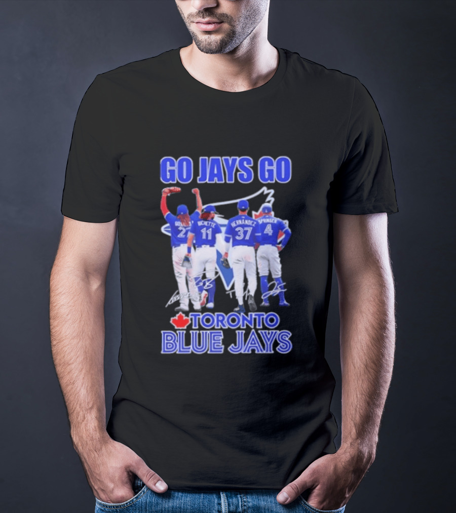 Go Jays Go Toronto Blue Jays Bichette Guerrero Hernandez Springer Autographed Baseball T-Shirt