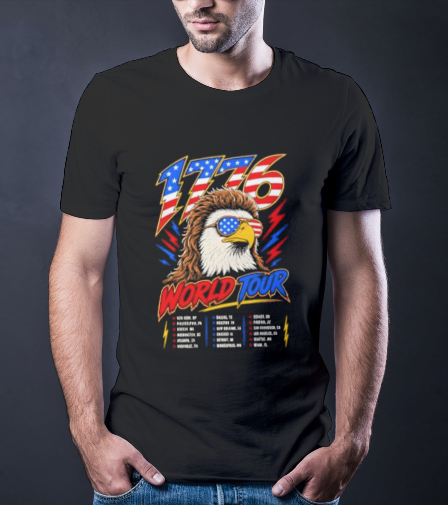 1776 World Tour Bald Eagle Mullet USA Flag Sunglasses T-Shirt