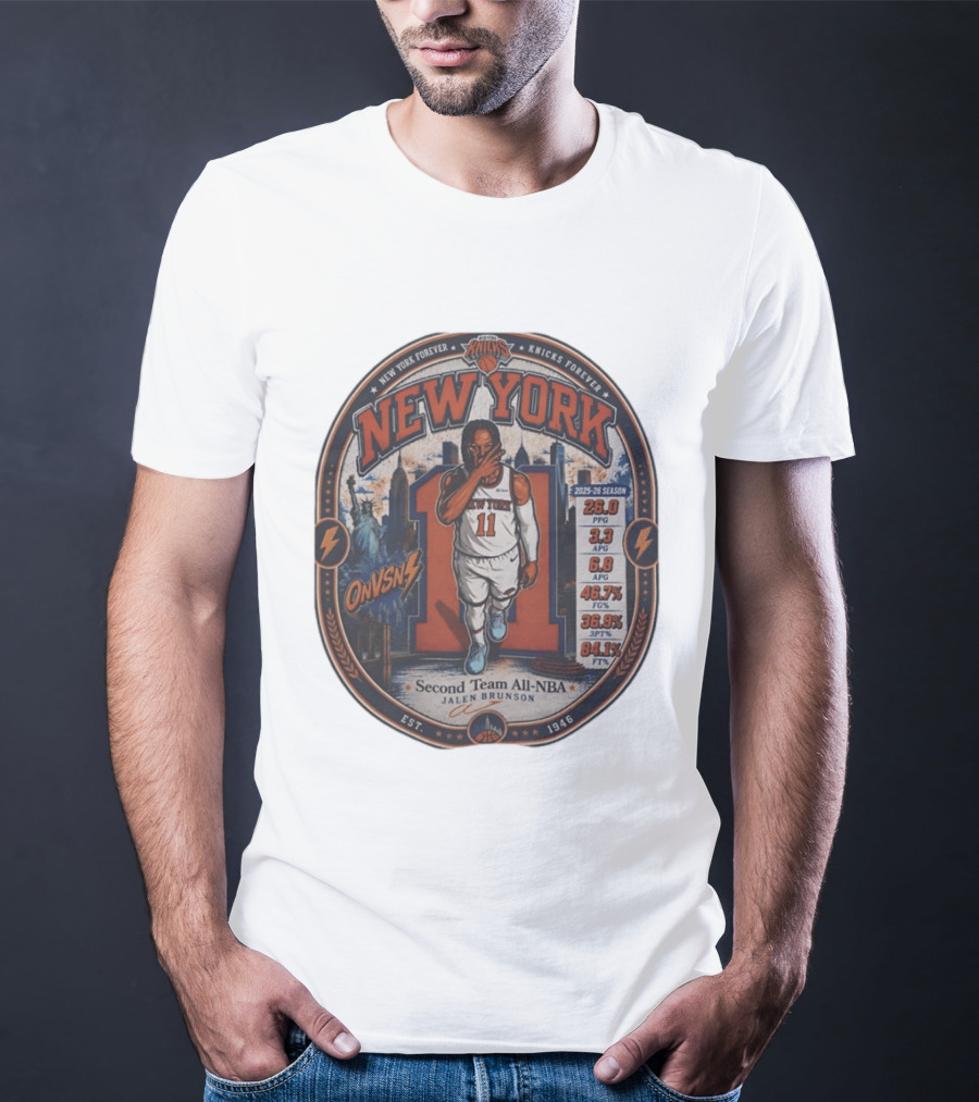 Jalen Brunson New York 11 Knicks Forever Second Team All NBA 2025 26 Season Stats T-Shirt