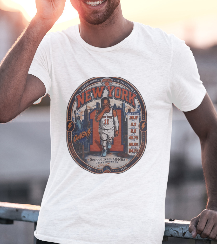 Jalen Brunson New York 11 Knicks Forever Second Team All NBA 2025 26 Season Stats T-Shirt