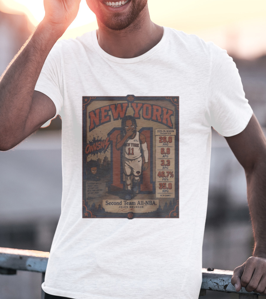 New York Knicks Jalen Brunson Second Team All NBA 2025 26 Season Stats And Animation T-Shirt