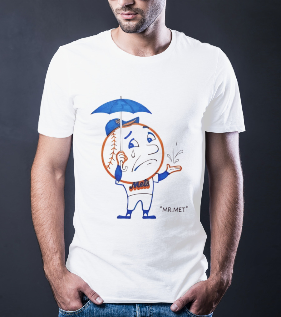 Mr Met New York Mets Rainy Day Mascot Umbrella Splash T-Shirt