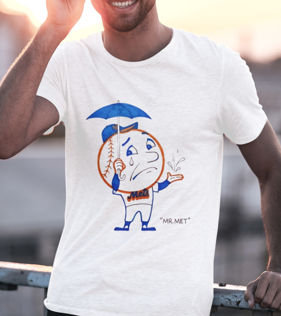 Mr Met New York Mets Rainy Day Mascot Umbrella Splash T-Shirt