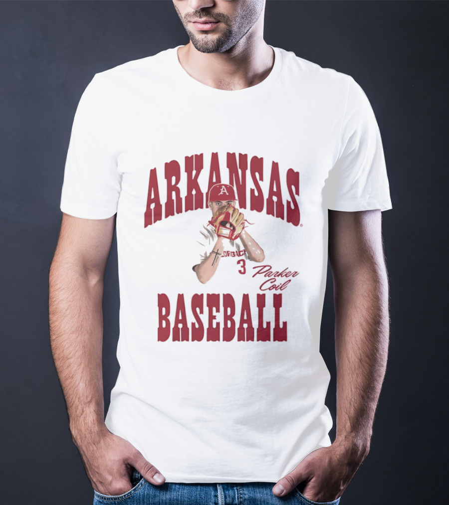 Arkansas Baseball Parker Coil Pitcher Glove Razorbacks Player 3 T-Shirt