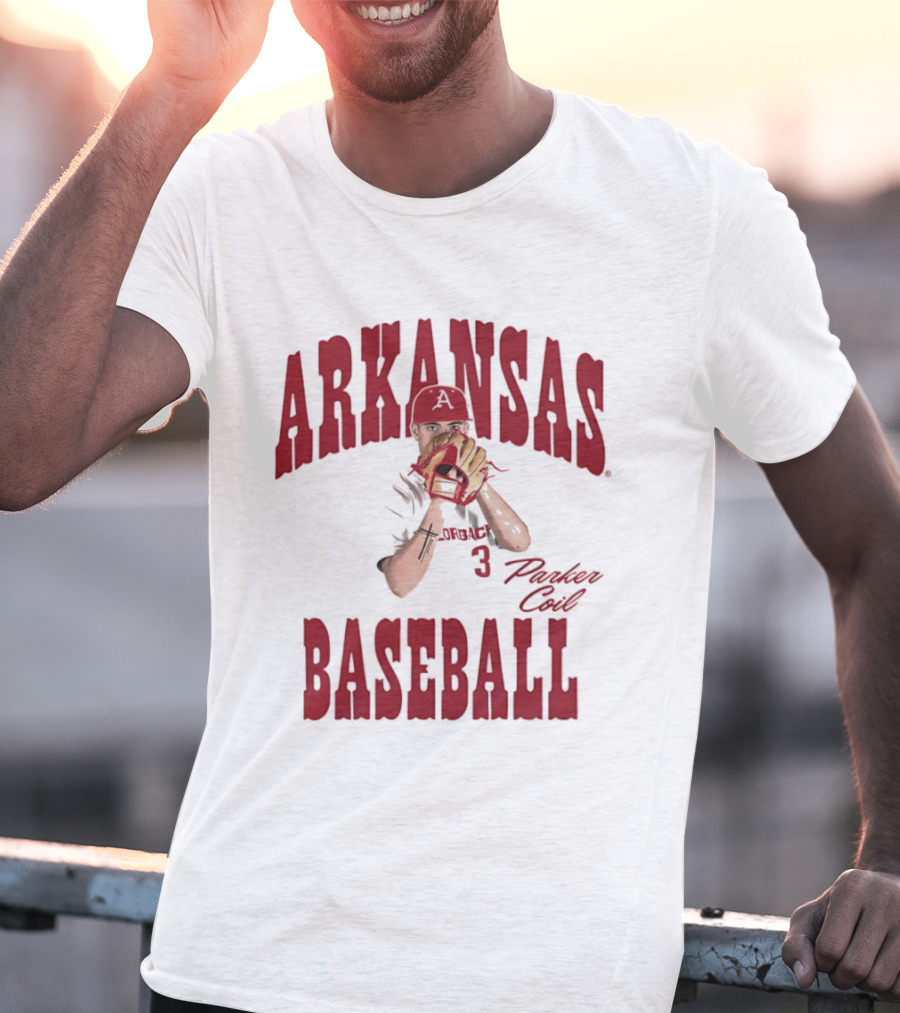 Arkansas Baseball Parker Coil Pitcher Glove Razorbacks Player 3 T-Shirt