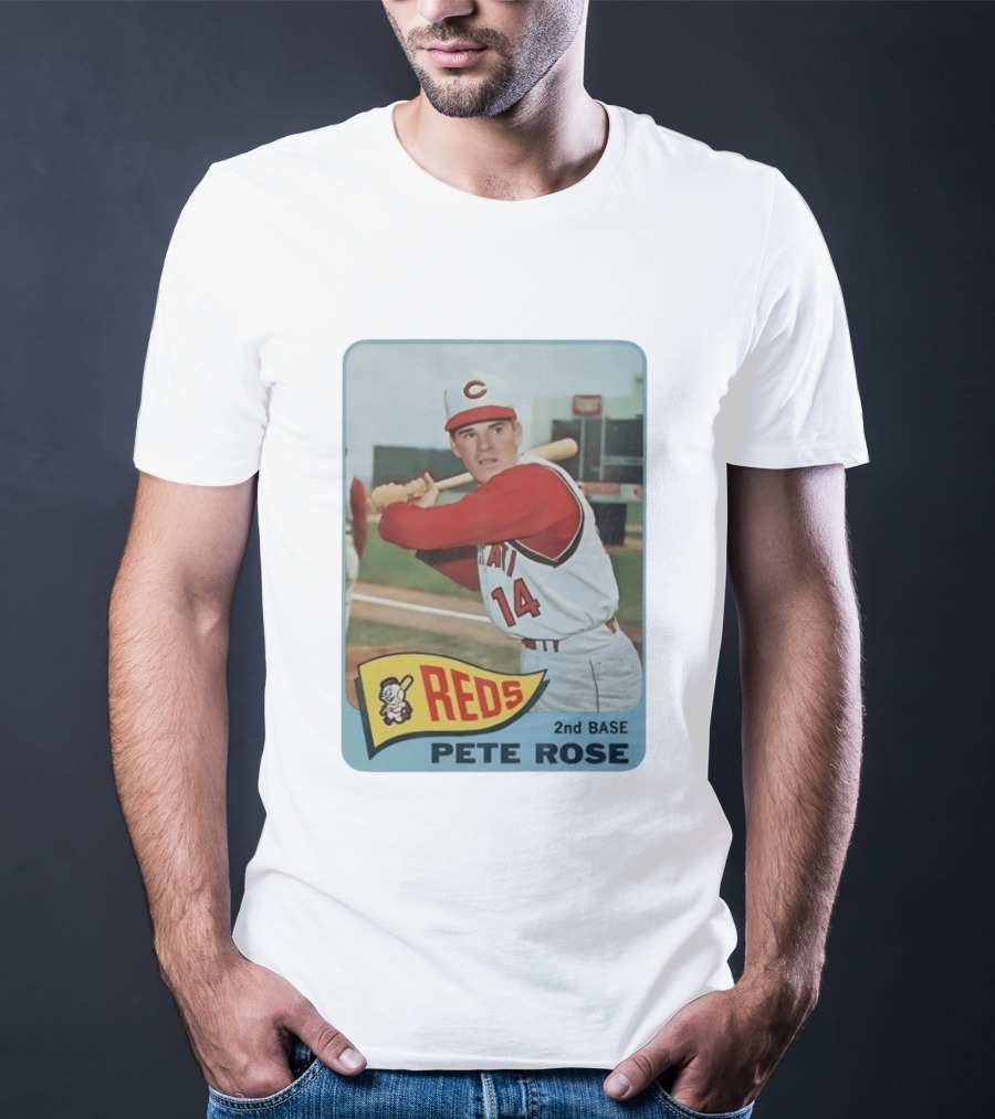 Cincinnati Reds Pete Rose 2nd Base Player Card Vintage Baseball T-Shirt