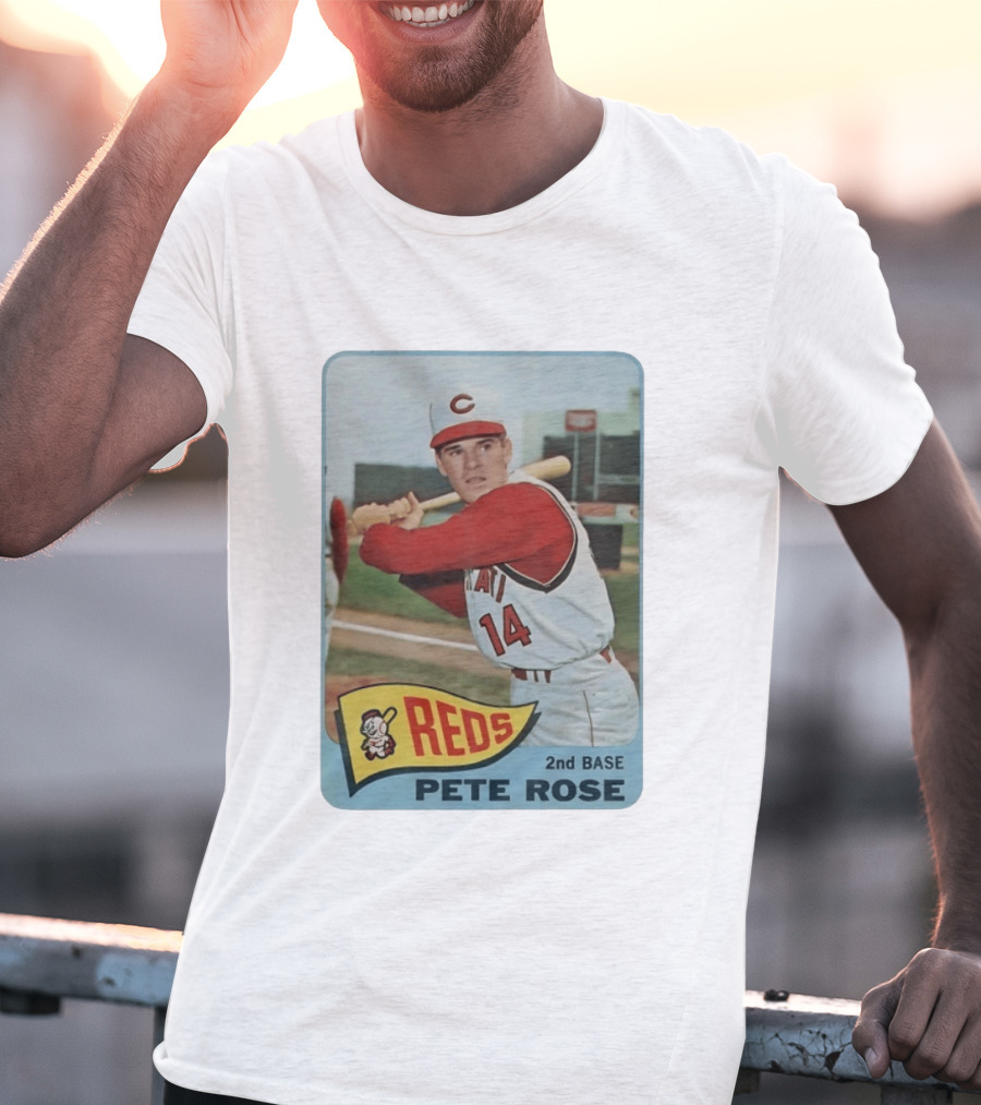 Cincinnati Reds Pete Rose 2nd Base Player Card Vintage Baseball T-Shirt