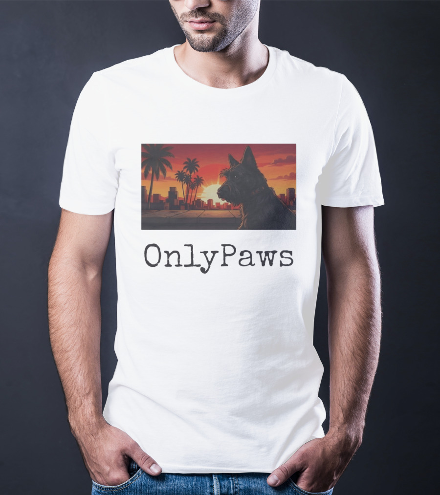 Scottish Terrier OnlyPaws Sunset Cityscape T-Shirt