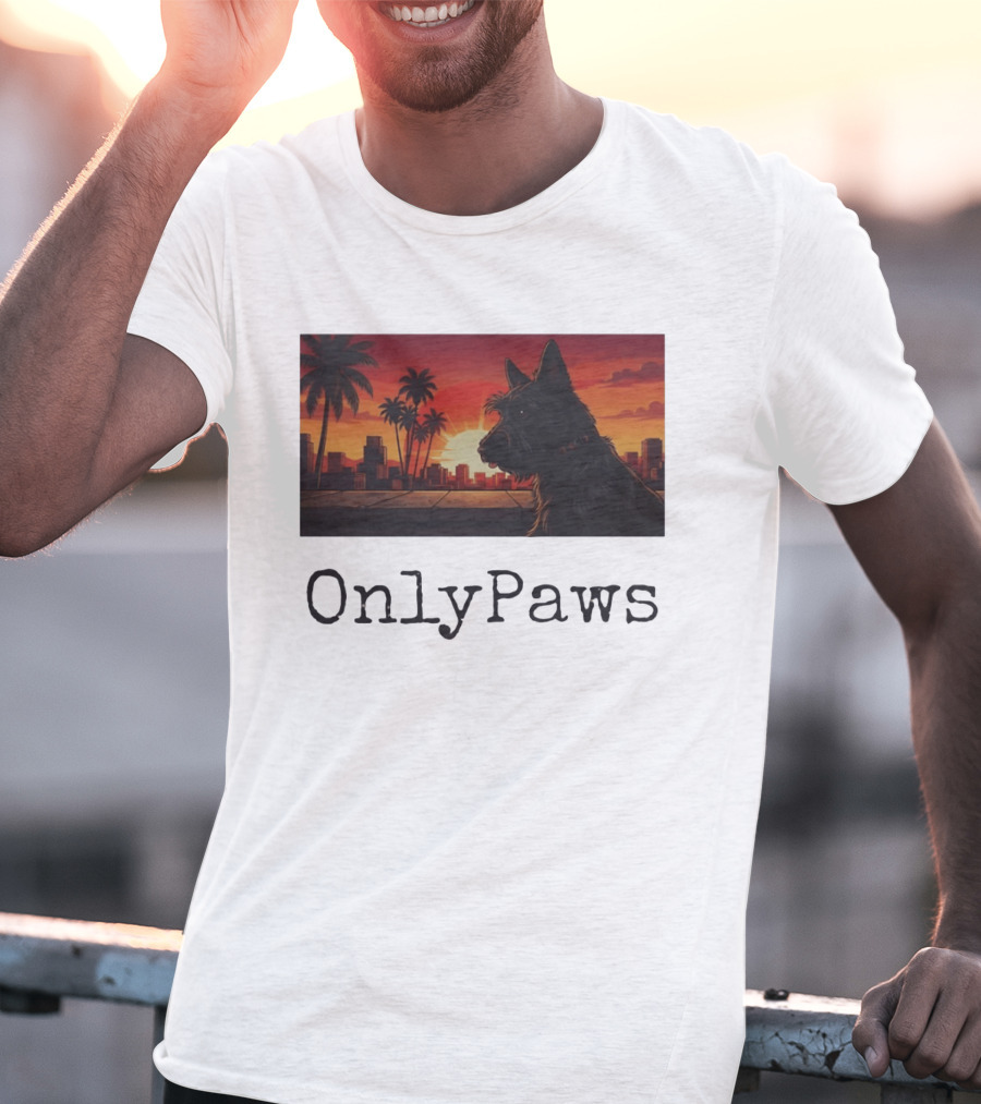 Scottish Terrier OnlyPaws Sunset Cityscape T-Shirt