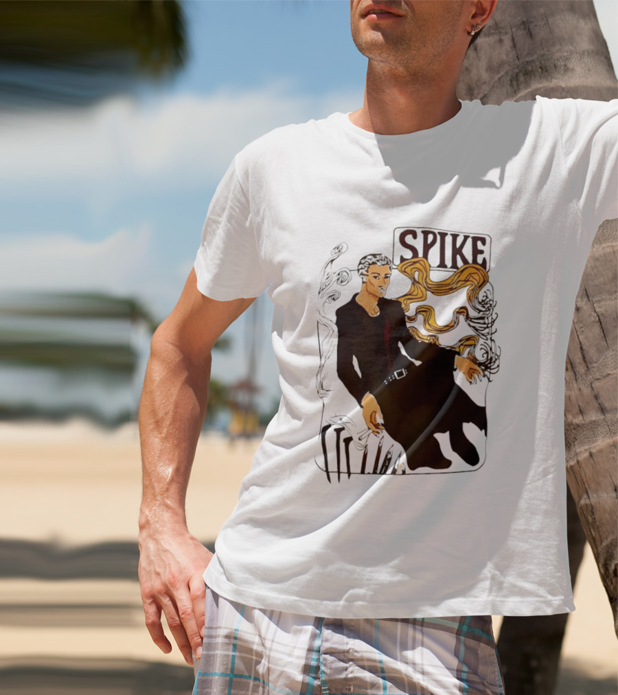 Spike Buffy The Vampire Slayer Illustrated Design With Abstract Vines And Accents T-Shirt