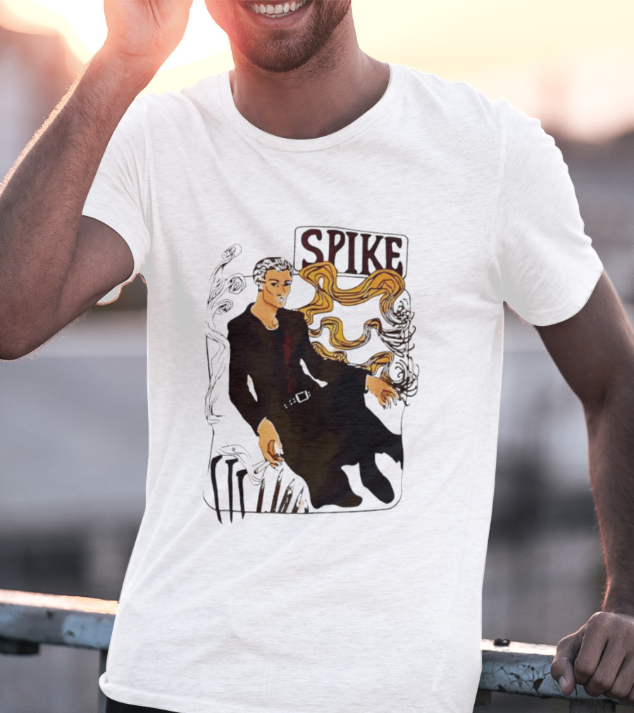 Spike Buffy The Vampire Slayer Illustrated Design With Abstract Vines And Accents T-Shirt