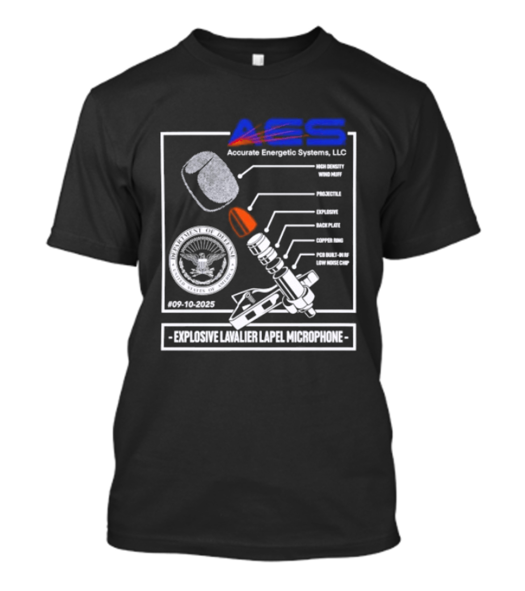 AEC Accurate Energetic Systems LLC Explosive Lavalier Lapel Microphone Components Technical Diagram T-Shirt
