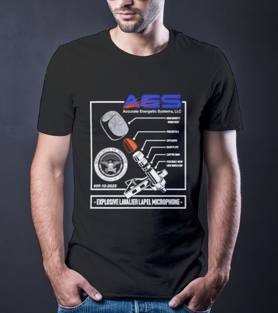 AEC Accurate Energetic Systems LLC Explosive Lavalier Lapel Microphone Components Technical Diagram T-Shirt