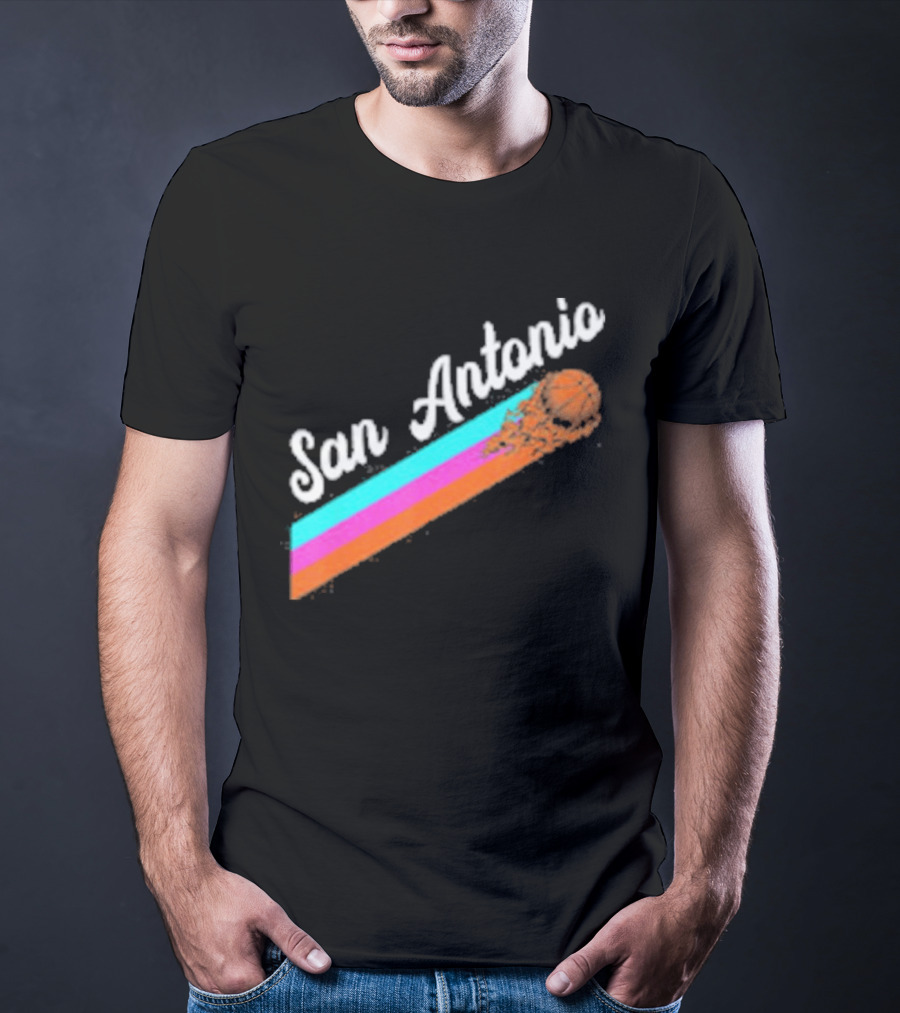 San Antonio Retro Basketball Multicolor Stripes T-Shirt