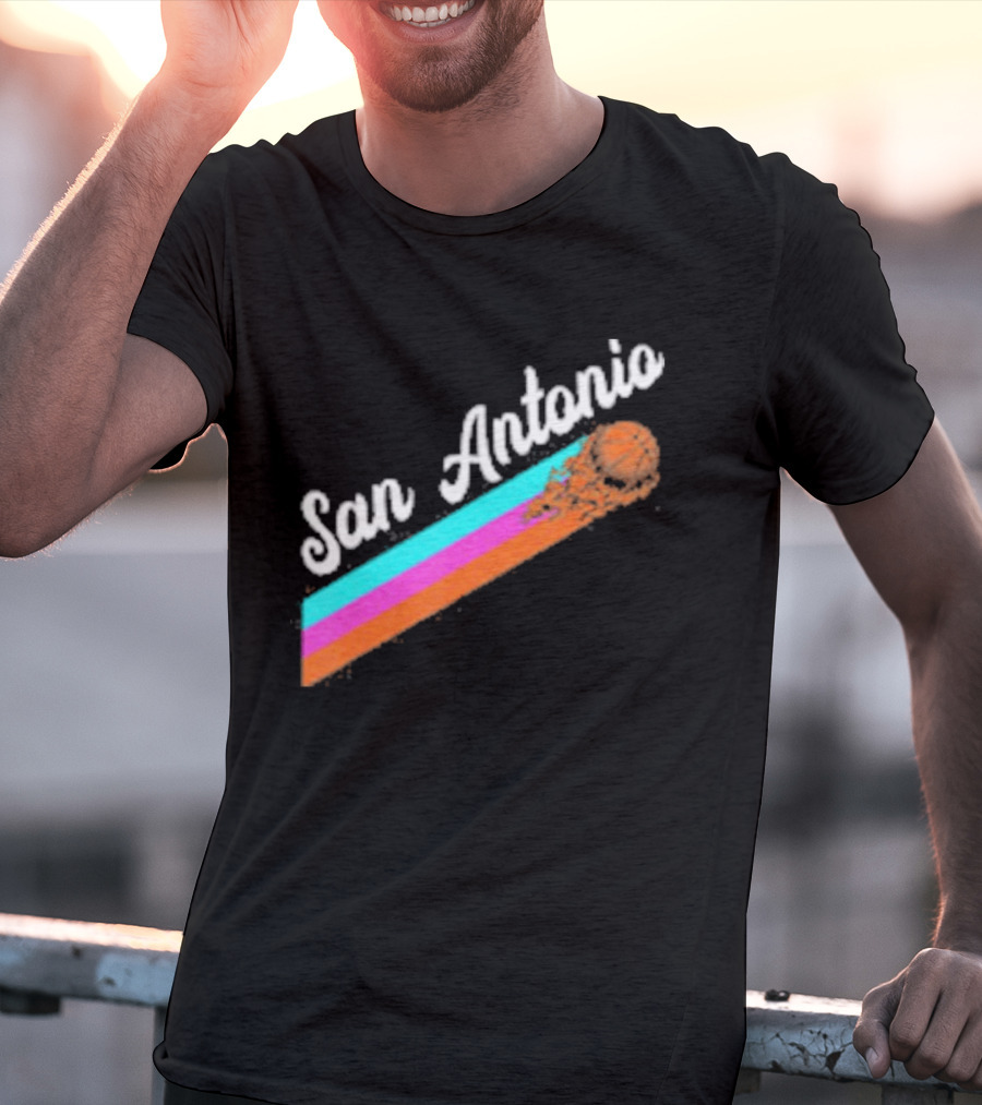 San Antonio Retro Basketball Multicolor Stripes T-Shirt