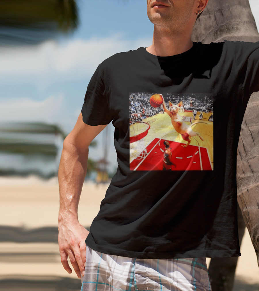 Sphynx Cat Slam Dunk Basketball Scene With Crowd T-Shirt