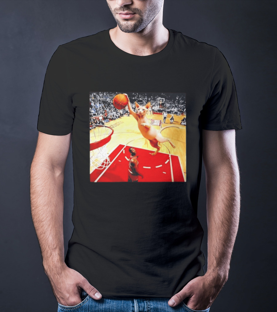 Sphynx Cat Slam Dunk Basketball Scene With Crowd T-Shirt