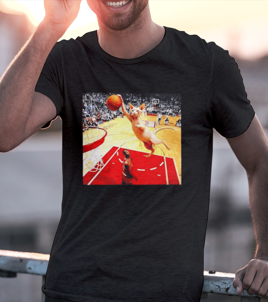 Sphynx Cat Slam Dunk Basketball Scene With Crowd T-Shirt