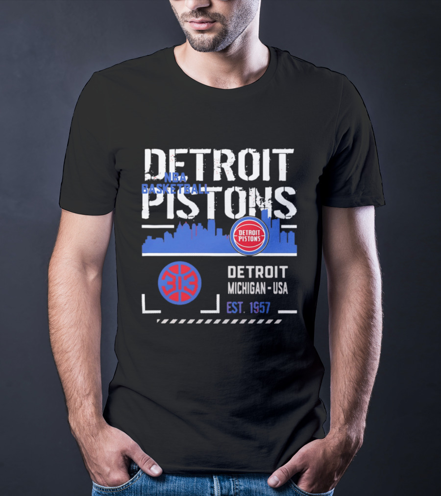Detroit Pistons NBA Basketball Michigan USA Skyline Est. 1957 T-Shirt