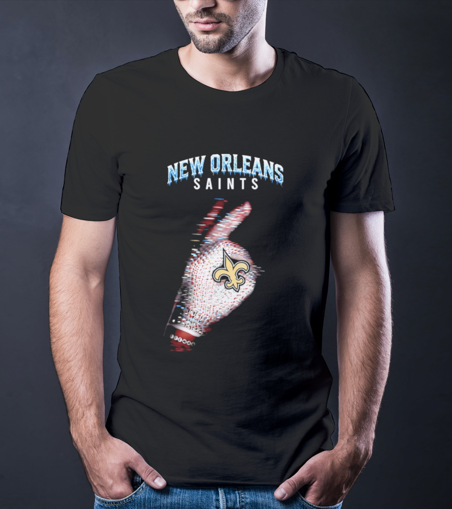 New Orleans Saints 2026 Iceman Glitch Effect Fleur De Lis T-Shirt