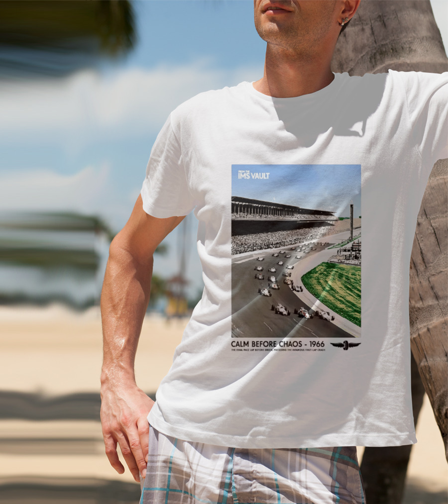 From The IMS Vault Calm Before Chaos 1966 Indianapolis Motor Speedway Racing Scene T-Shirt
