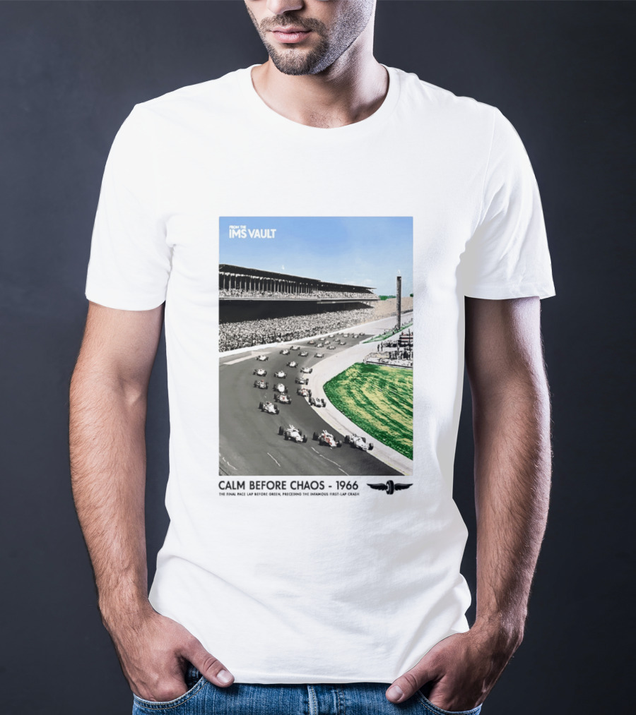 From The IMS Vault Calm Before Chaos 1966 Indianapolis Motor Speedway Racing Scene T-Shirt